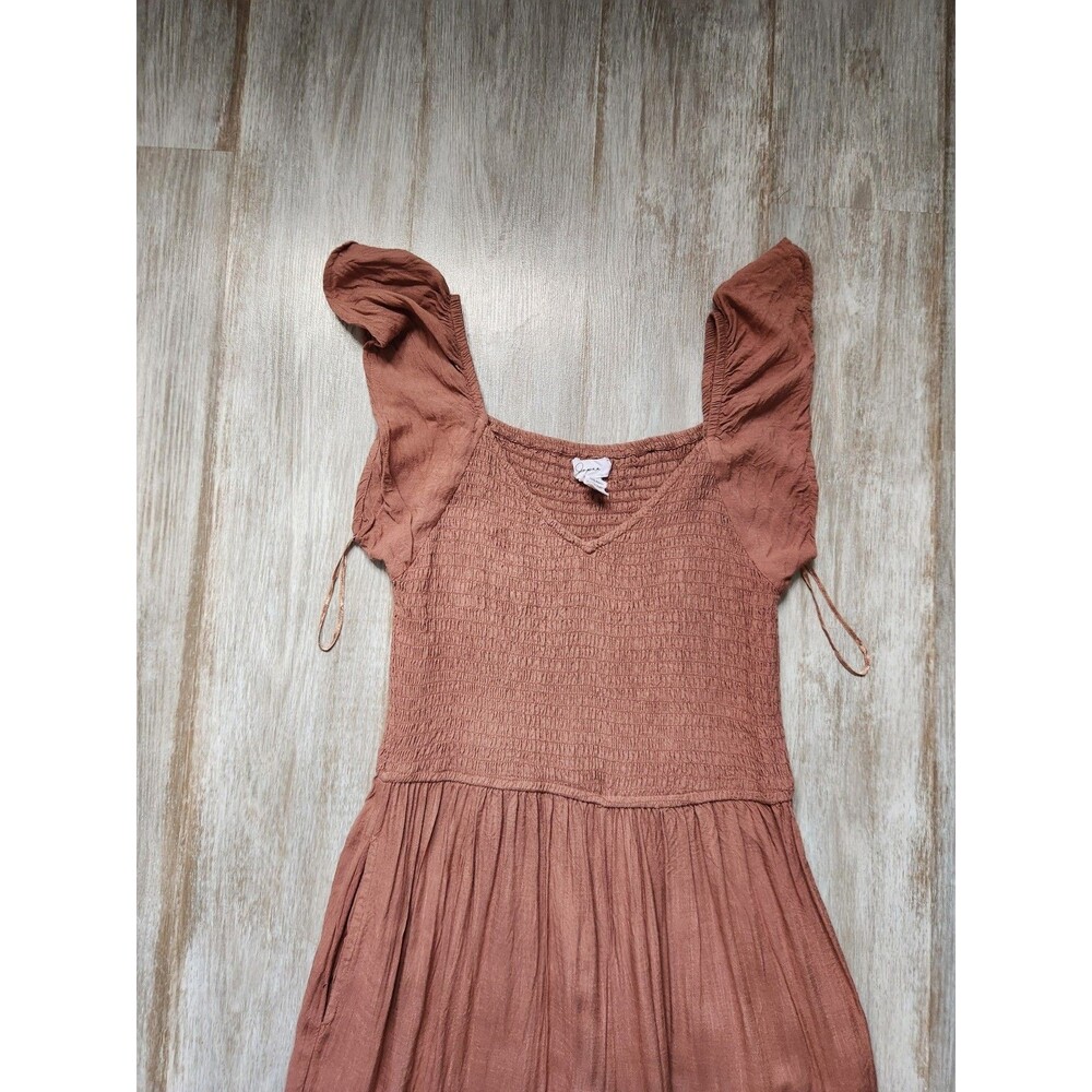 Japna Wide Leg Jumpsuit Womens M Rust Smocked Bodice Puff Sleeve Boho Romper EUC - Picture 2 of 12